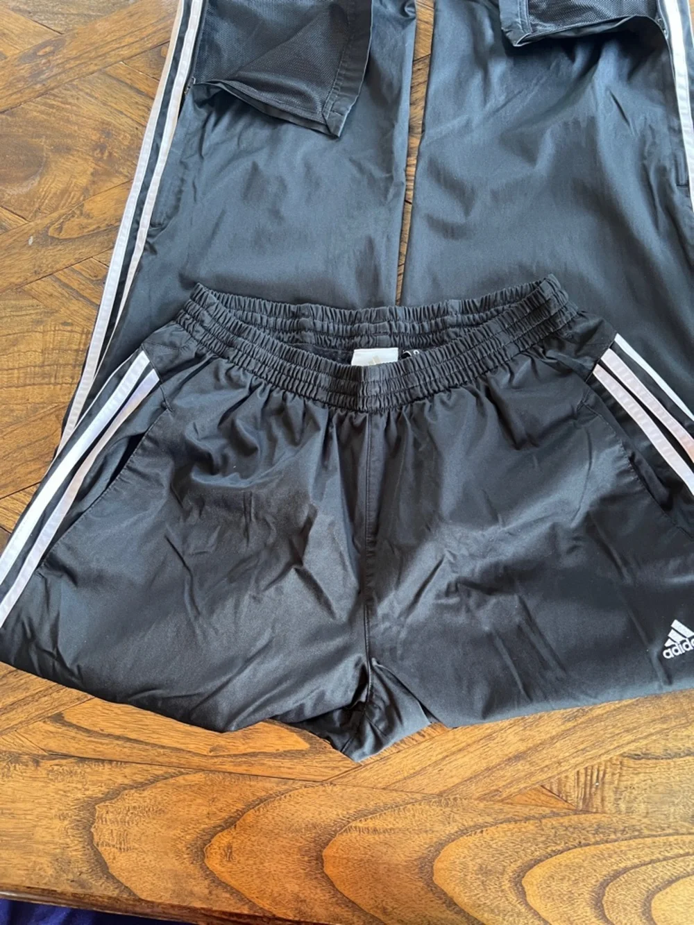 Adidas Mens Track Pants, Black w/3 White Stripes, Retro Baggy Style, Lined, Sz L